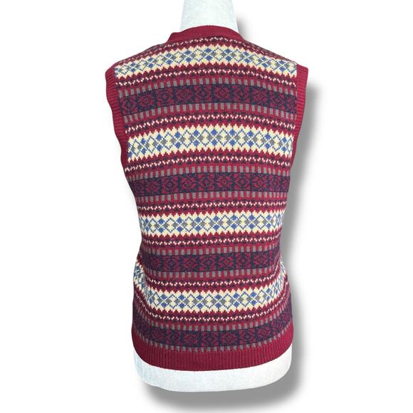 Vintage Talbots Fair Isle Wool Sweater Vest Burgundy Button Front Petite Preppy - Picture 6 of 11